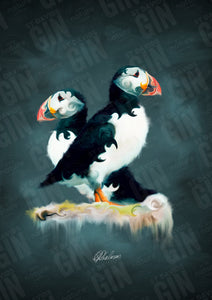 St Davids Gin:'Pair of Puffins' Mounted Print